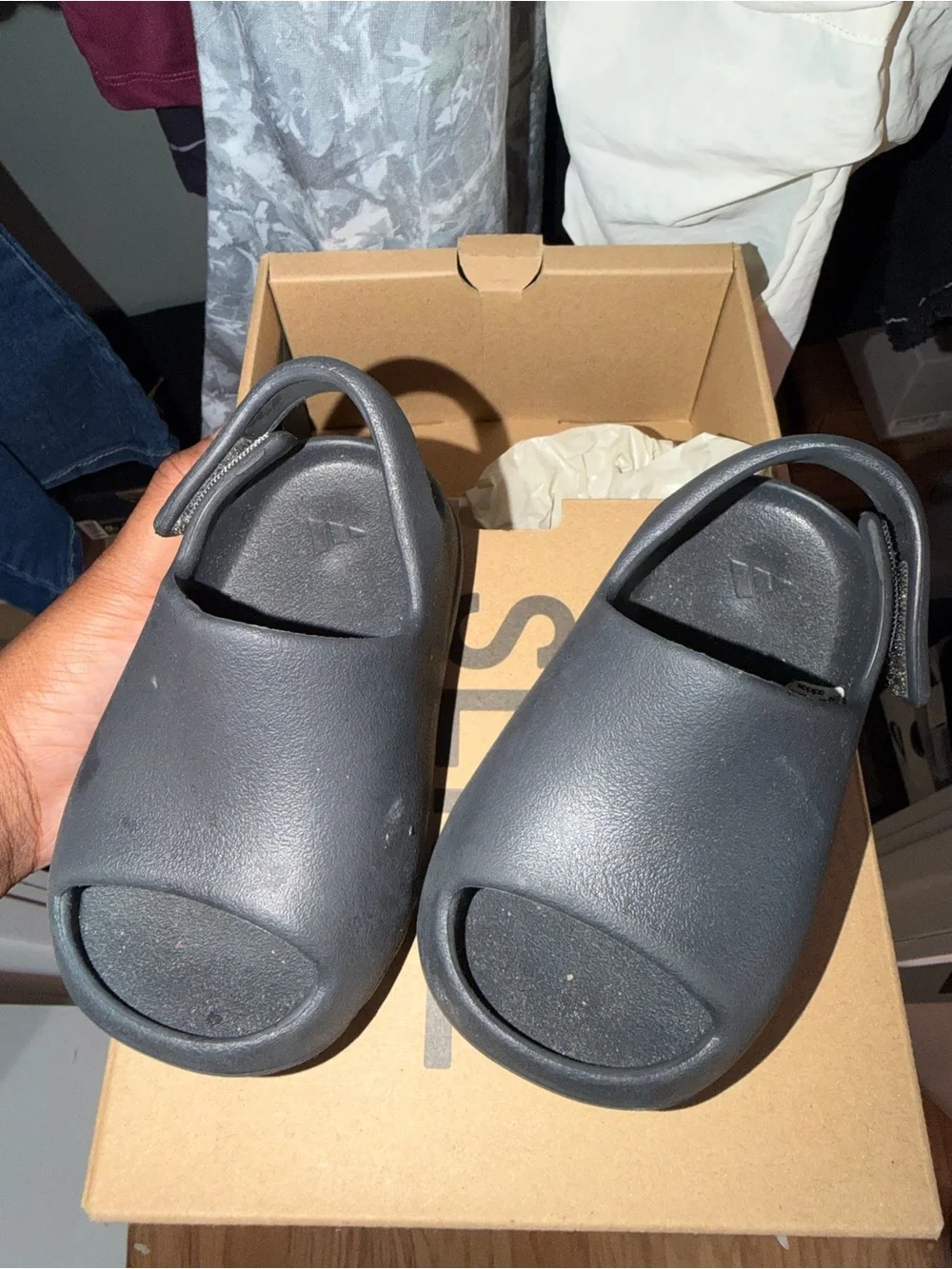 adidas Kids Black Slip-On Sandals with Heel Strap